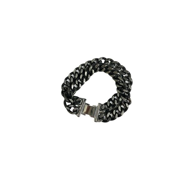 Unbranded Jewelry - Heavy Vintage Double Strand Gunmetal Big Curb Chain Link Costume Bracelet